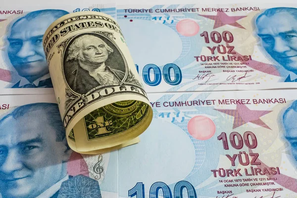 Dollar Und Türkische Lira Banknoten — Stockfoto