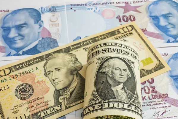 Notas Dólar Dos Eua Lira Turca — Fotografia de Stock