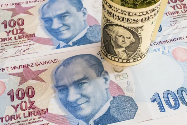 Notas Dólar Dos Eua Lira Turca — Fotografia de Stock