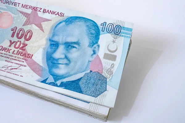 Cerrar Cien Billetes Lira Turca —  Fotos de Stock