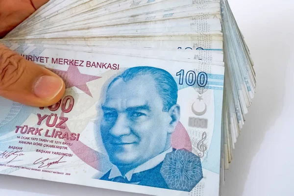 Hundert Türkische Lira Banknoten Schließen — Stockfoto