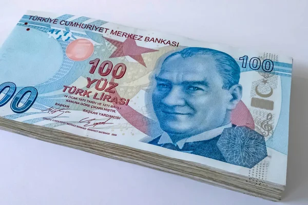 Cerrar Cien Billetes Lira Turca —  Fotos de Stock