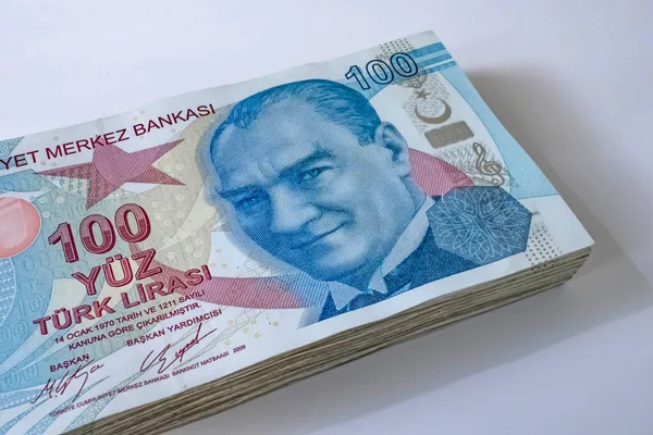 Cerrar Cien Billetes Lira Turca —  Fotos de Stock