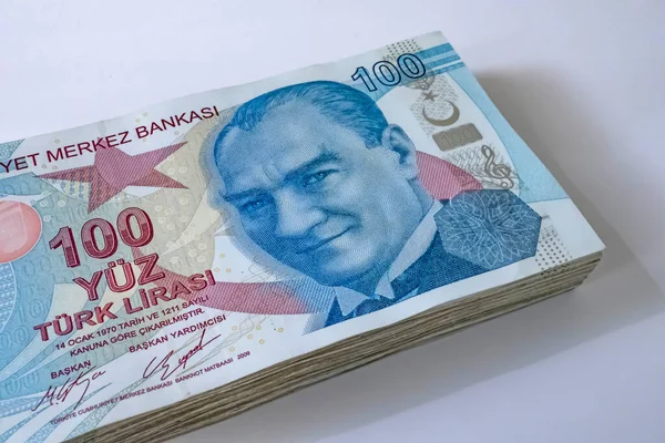 Hundert Türkische Lira Banknoten Schließen — Stockfoto