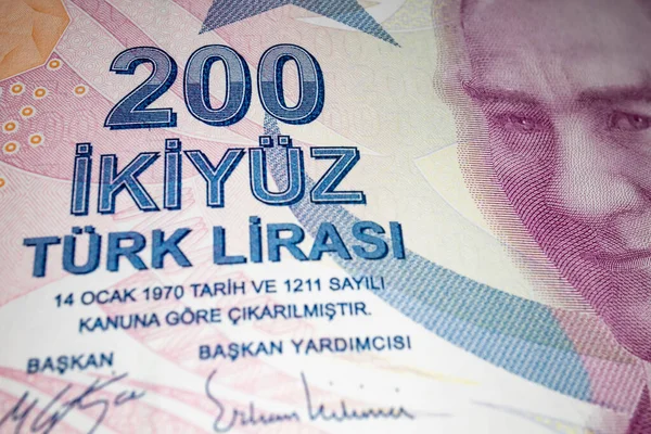 Закрыть Турецкие Банкноты Лиры Заднем Плане — стоковое фото