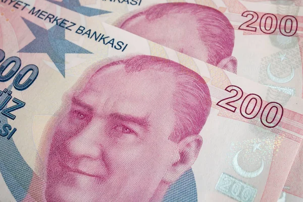Zbliżenie Banknotów Tureckich Lira Tle — Zdjęcie stockowe