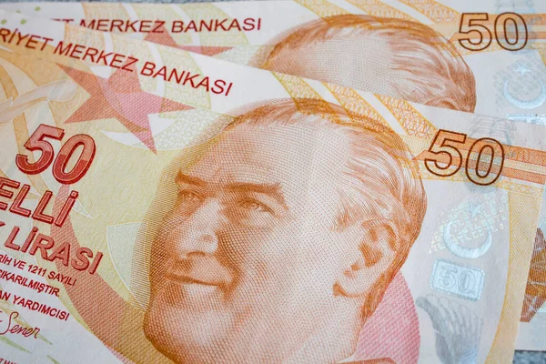 Крупним Планом Турецькі Банкноти Ліри Фоні — стокове фото