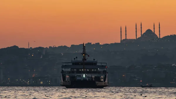 Istanbul Truthahn Marsch 2021 Sonnenaufgang Und Camlica Moschee Istanbul Bosporus — Stockvektor