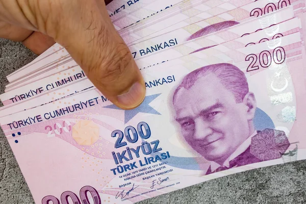 200 Turkse Lire Bankbiljetten Bij Hand — Stockfoto