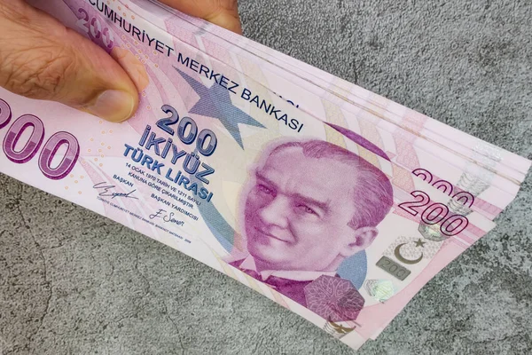 200 Turkse Lire Bankbiljetten Bij Hand — Stockfoto