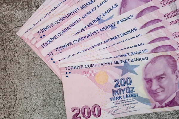 Billetes 200 Liras Turcas Para Indicadores Financieros Económicos —  Fotos de Stock