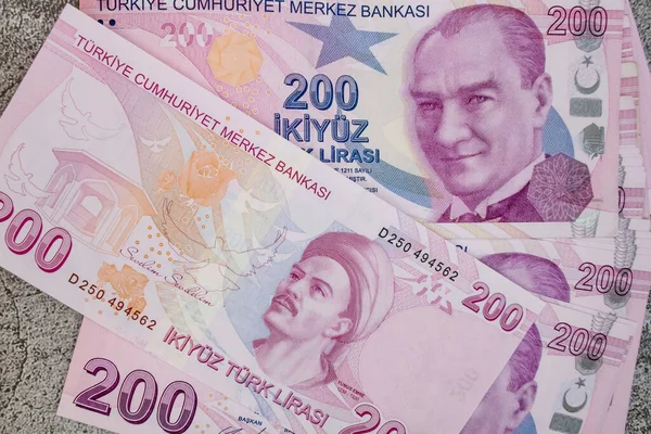 200 Turkish Lira Banknotes Financial Economic Indicators — Stock Photo, Image