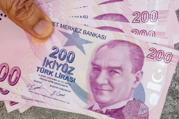 Billetes 200 Liras Turcas Mano —  Fotos de Stock
