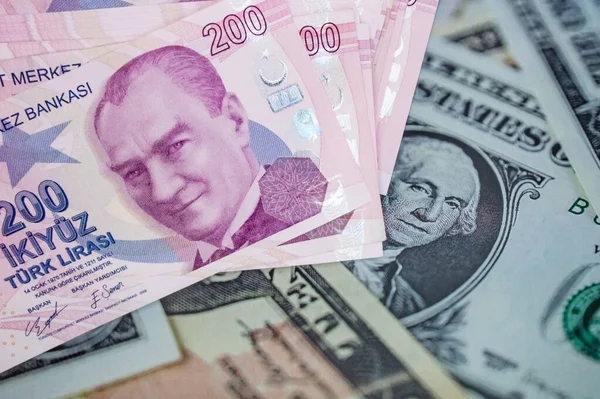 200 Банкнот Турецкой Лиры Финансово Экономическим Показателям — стоковое фото
