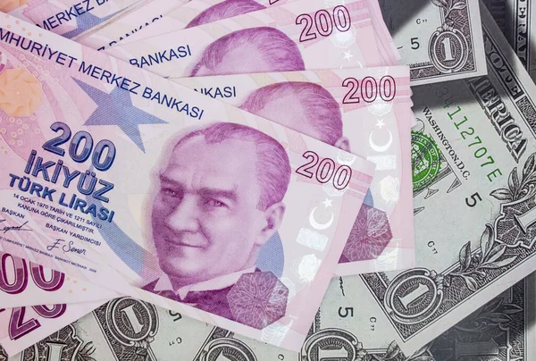 200 Banconote Lire Turche Indicatori Finanziari Economici — Foto Stock