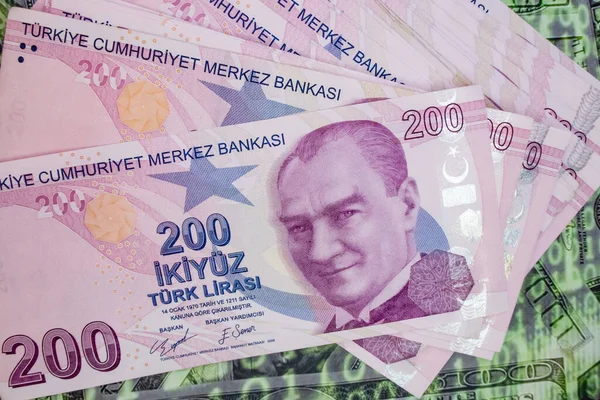 200 Notas Lira Turca Para Indicadores Financeiros Económicos — Fotografia de Stock