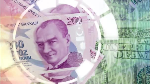 200 Turkiska Lira Sedlar För Finansiella Och Ekonomiska Indikatorer Med — Stockvideo