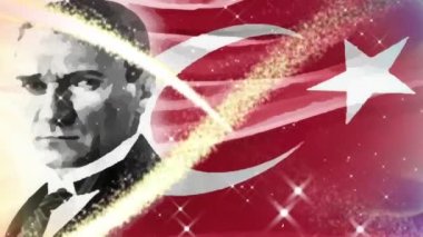 Mustafa Kemal Atatürk ve sonsuzluk işaretli Türk Cumhuriyeti bayrağı
