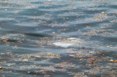 Deniz yüzeyindeki çöpler. Deniz ve çevre kirliliği. 