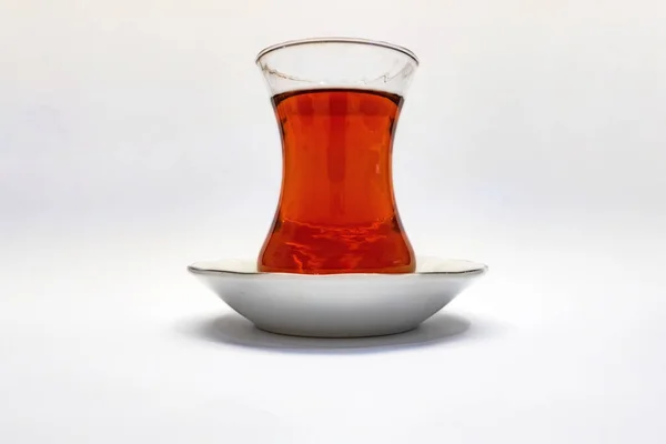 Prêt Boire Thé Turc Traditionnel Dans Une Tasse Verre — Photo