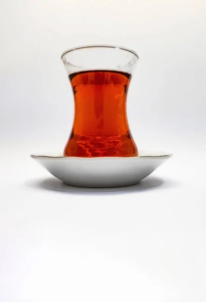 Prêt Boire Thé Turc Traditionnel Dans Une Tasse Verre — Photo