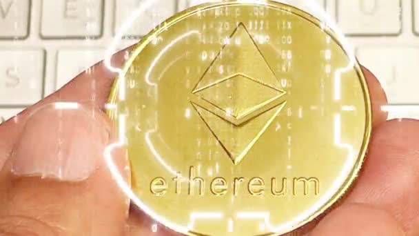 Penambangan Cryptocurrency Tutup Fisik Ethereum Koin — Stok Video