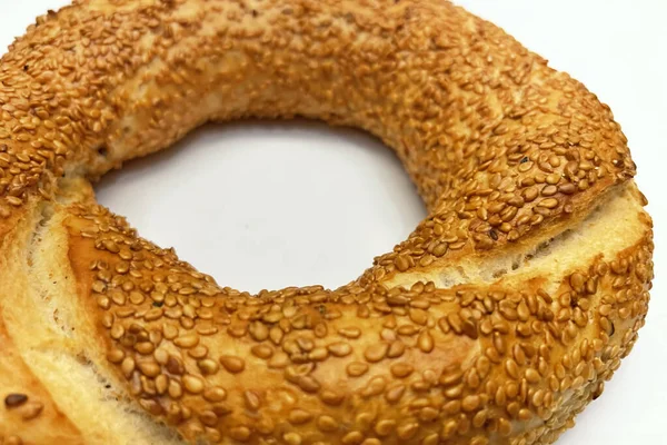 Close Tradicional Bagel Turco Simit Com Sésamo — Fotografia de Stock