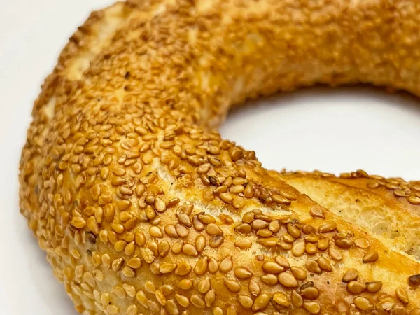 Close Traditionele Turkse Bagel Simit Met Sesam — Stockfoto