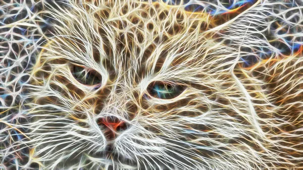 Fractal Art Close Cat Portrait Nature — Stock Photo, Image