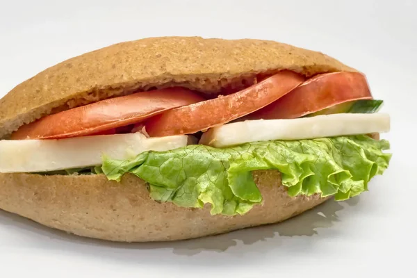 Klaar Eten Sandwich Voor Het Ontbijt Witte Achtergrond — Stockfoto