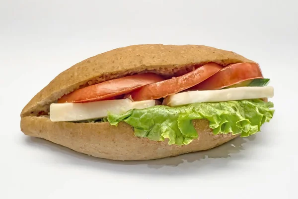 Klaar Eten Sandwich Voor Het Ontbijt Witte Achtergrond — Stockfoto