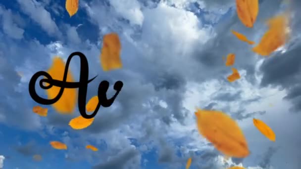 Σύννεφα Μπλε Ουρανός Φθινόπωρο Και Πεσμένα Φύλλα — Αρχείο Βίντεο
