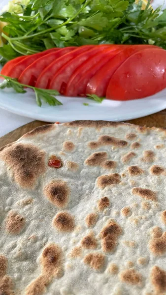 Pronto Para Comer Fast Food Turco Lahmacun — Fotografia de Stock