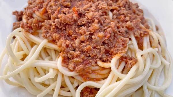 Delicioso Listo Para Comer Pasta Espaguetis Con Salsa Plato — Foto de Stock