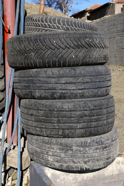 old car tires from tire repair shop, car tire tires for recycling,