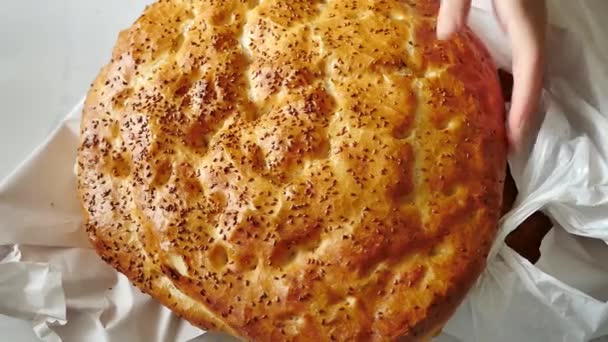 Pita Turca Fresca Digiuno Pane Pita Iftar — Video Stock