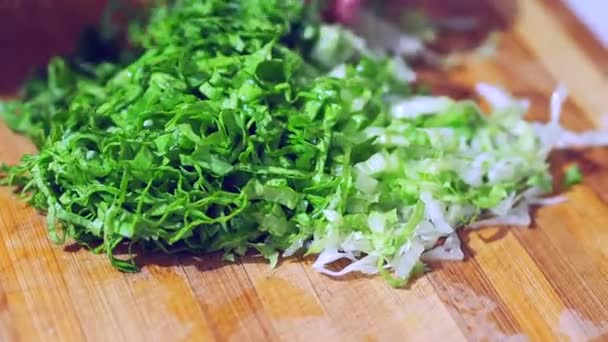 Hacer Ensalada Lechuga Para Cena Una Persona Hace Una Ensalada — Vídeos de Stock