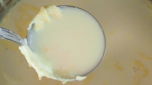 Cream Layer Formed Cooked Milk — Stock Video