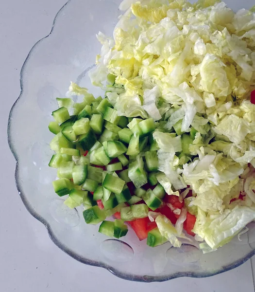 Dieta Alimentação Saudável Perda Peso Com Salada Prato Pepino Salada — Fotografia de Stock