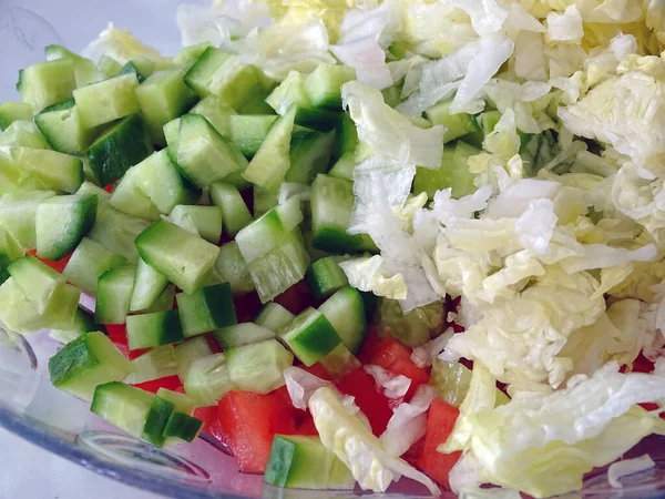Dieta Alimentação Saudável Perda Peso Com Salada Prato Pepino Salada — Fotografia de Stock