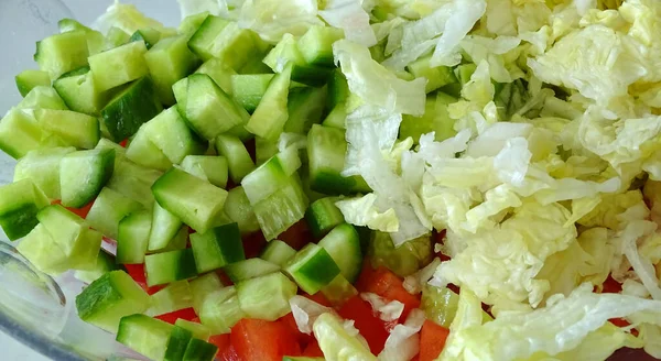 Dieta Alimentação Saudável Perda Peso Com Salada Prato Pepino Salada — Fotografia de Stock