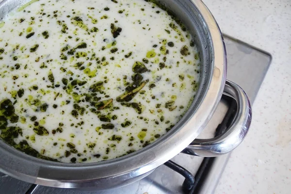 Sopa Platô Estilo Turco Sopa Feita Com Iogurte Tenso Sopa — Fotografia de Stock