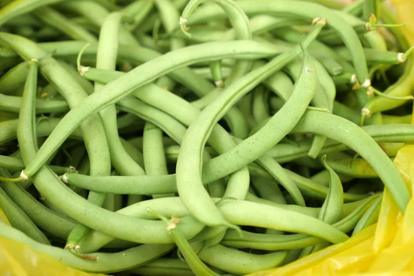 Verdura Frijol Fresco Verde Mano Cocinero Una Gran Cantidad Frijoles — Foto de Stock