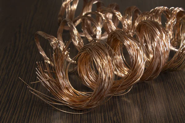 Copper wire concept  on the wooden table