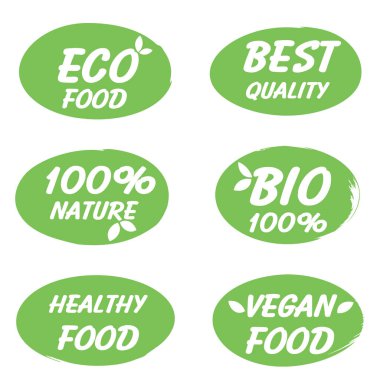 Çevre dostu çıkartmalar ve yeşil organik ürün etiketleri