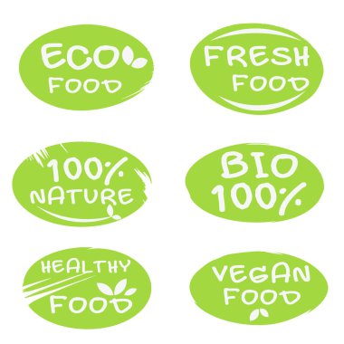 Çevre dostu çıkartmalar ve yeşil organik ürün etiketleri