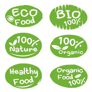 Çevre dostu çıkartmalar ve yeşil organik ürün etiketleri