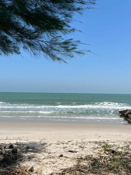 Deniz ve kumsal mavi gökyüzüne sahiptir.