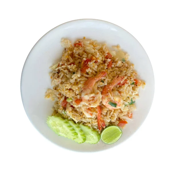 Karides Kızarmış Pirinç üzerine beyaz