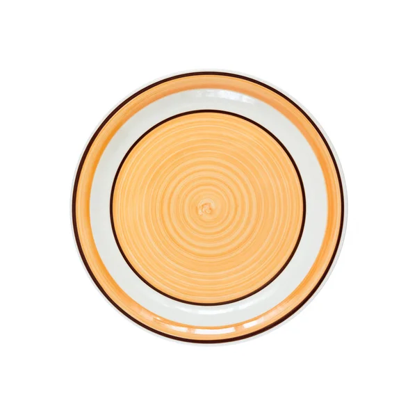 Runde Keramikplatte Isoliert Auf Weißem Hintergrund Flache Lage Draufsicht — Stockfoto